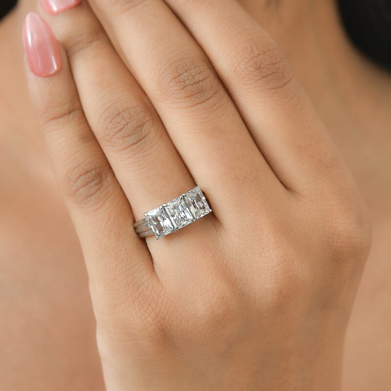EverTrue Simulated Diamond 3 Stone Ring in Stainless Steel (Size 10.0)