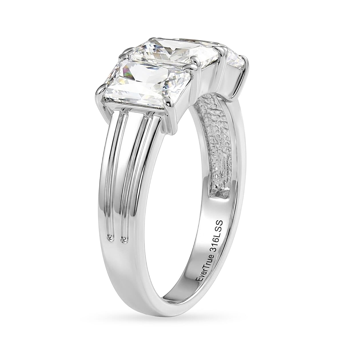 EverTrue Simulated Diamond 3 Stone Ring in Stainless Steel (Size 10.0)
