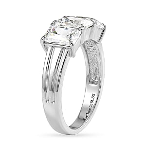 EverTrue Simulated Diamond 3 Stone Ring in Stainless Steel (Size 10.0)