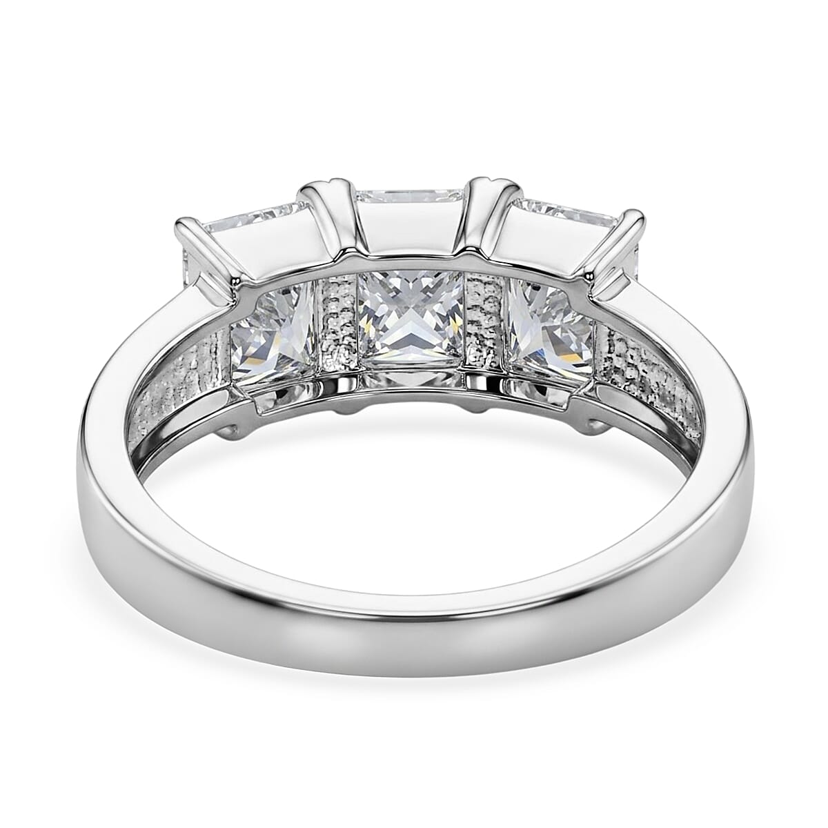 EverTrue Simulated Diamond 3 Stone Ring in Stainless Steel (Size 10.0)