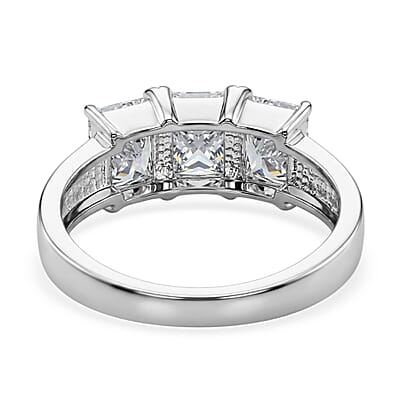 EverTrue Simulated Diamond 3 Stone Ring in Stainless Steel (Size 10.0)