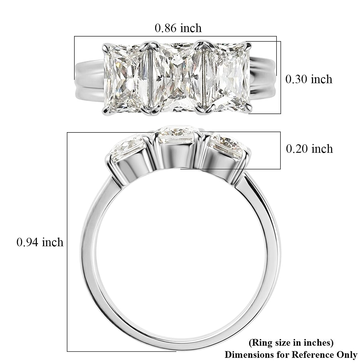 EverTrue Simulated Diamond 3 Stone Ring in Stainless Steel (Size 10.0)
