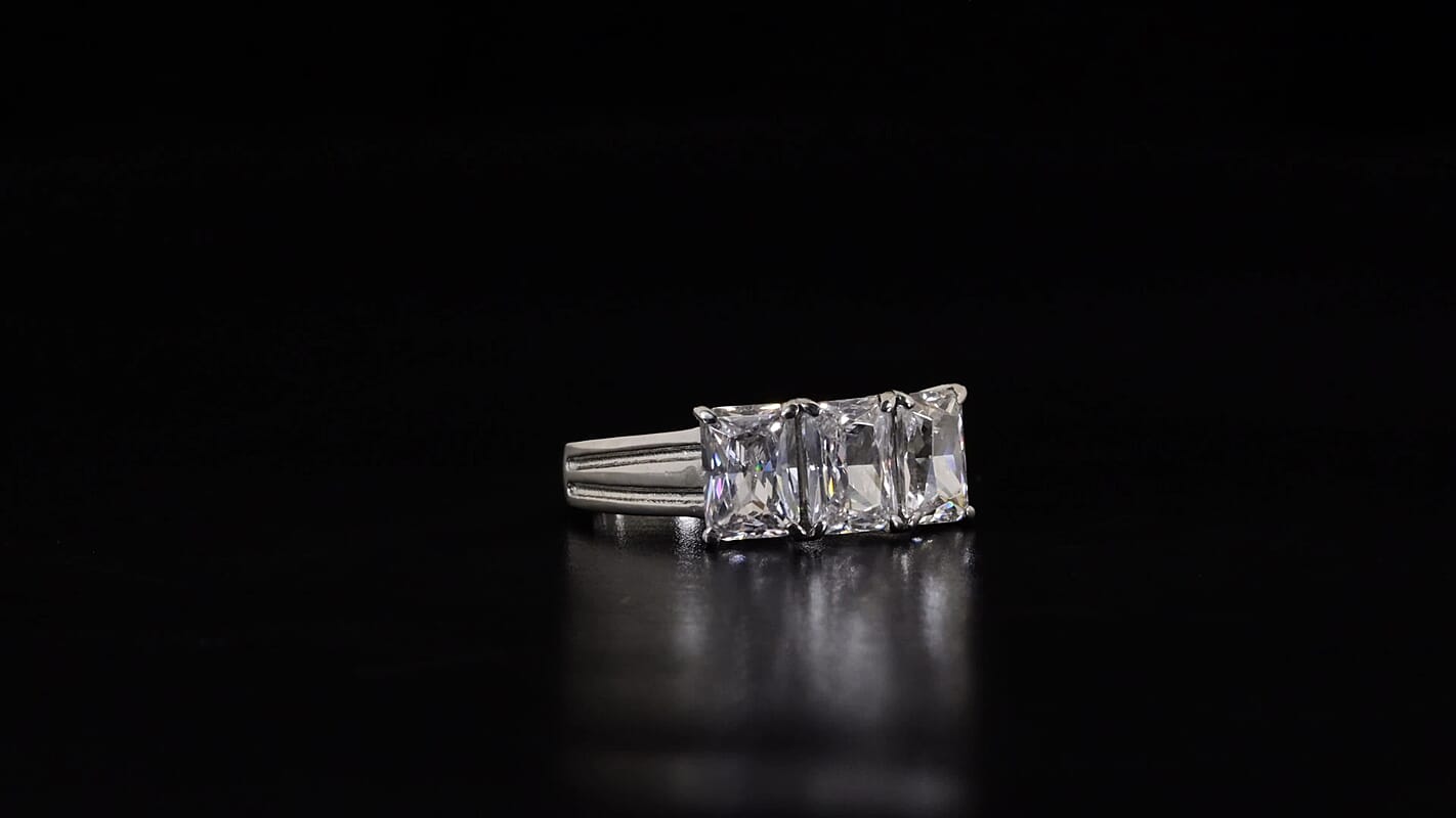EverTrue Simulated Diamond 3 Stone Ring in Stainless Steel (Size 10.0) 5.20 ctw