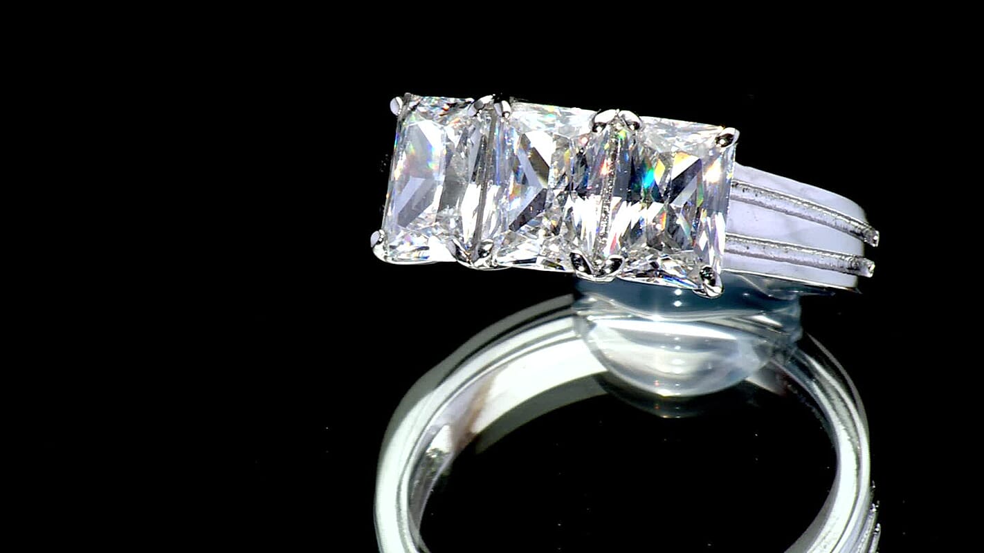 EverTrue Simulated Diamond 3 Stone Ring in Stainless Steel (Size 10.0) 5.20 ctw