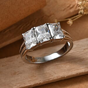 EverTrue Simulated Diamond 3 Stone Ring in Stainless Steel (Size 9.0)