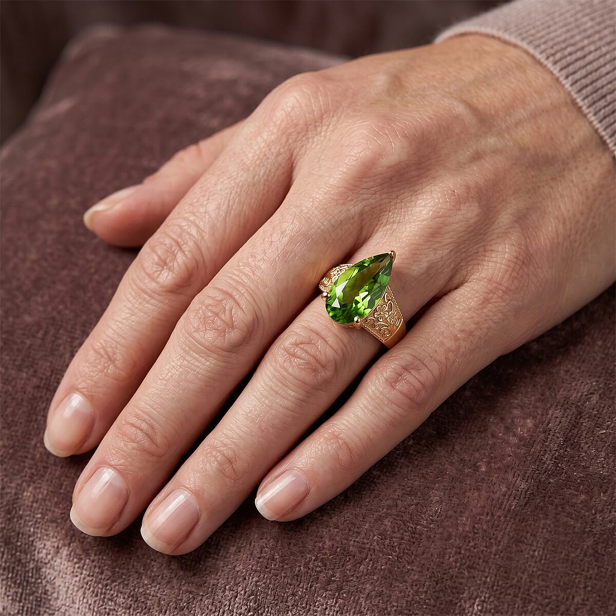 EverTrue Chartreuse Quartz (Triplet) 6.30 ctw Garden Majesty Ring in 18K YG Plated (Size 10.0) image number 1