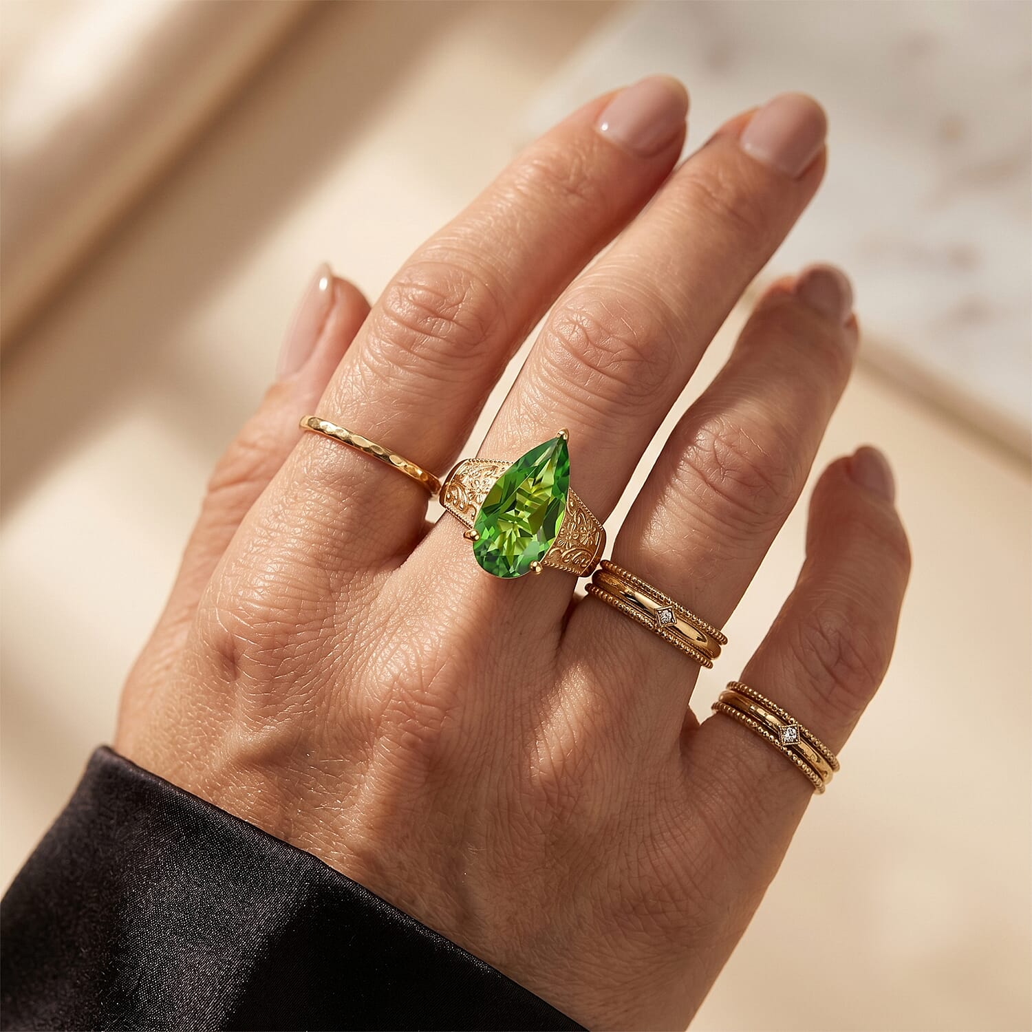 EverTrue Chartreuse Quartz (Triplet) 6.30 ctw Garden Majesty Ring in 18K YG Plated (Size 6.0)