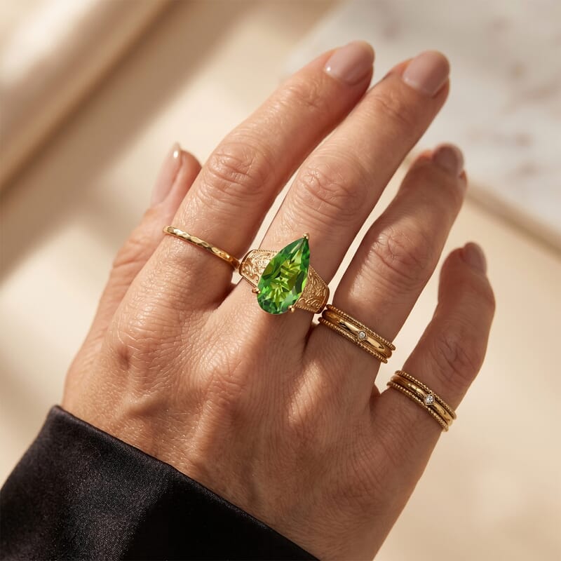EverTrue Chartreuse Quartz (Triplet) 6.30 ctw Garden Majesty Ring in 18K YG Plated (Size 6.0)