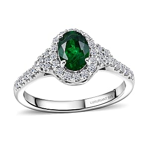 Certified & Appraised Premium Tsavorite Garnet and Luxuriant Lab Grown Diamond G-H SI 1.25 ctw Ring in Rhodium Over Sterling Silver (Size 10.0)
