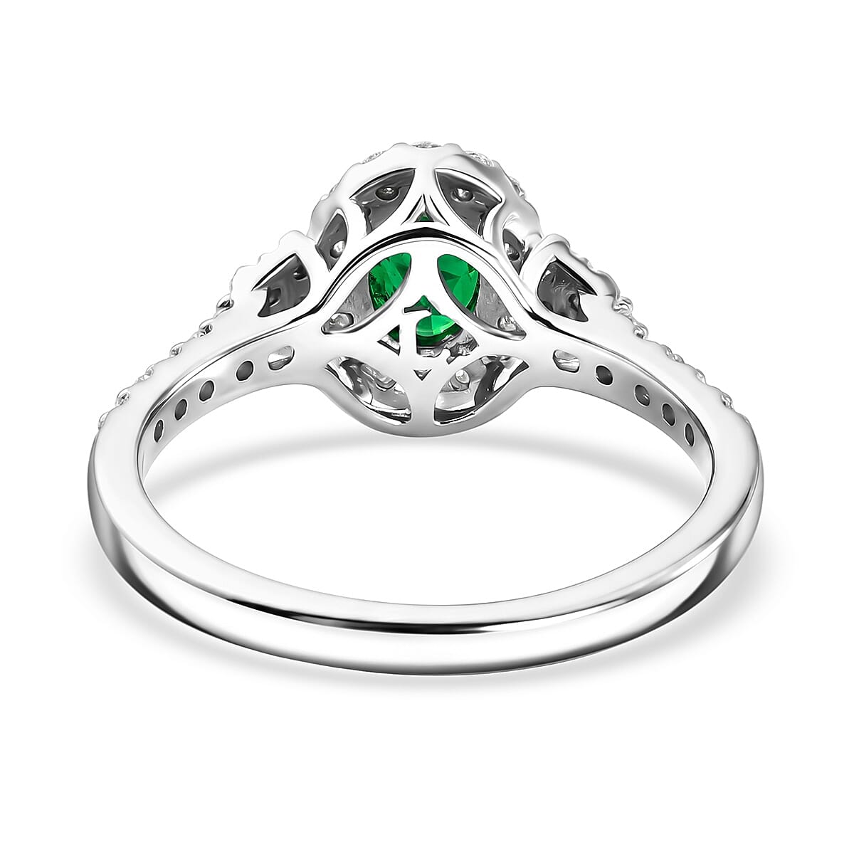 Certified & Appraised Premium Tsavorite Garnet and Luxuriant Lab Grown Diamond G-H SI 1.25 ctw Ring in Rhodium Over Sterling Silver (Size 10.0) image number 4