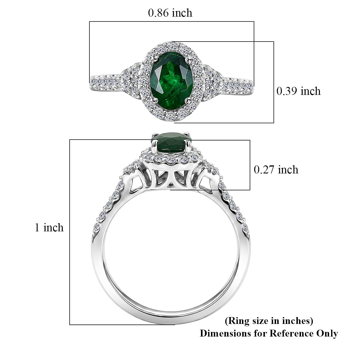 Certified & Appraised Premium Tsavorite Garnet and Luxuriant Lab Grown Diamond G-H SI 1.25 ctw Ring in Rhodium Over Sterling Silver (Size 10.0) image number 5