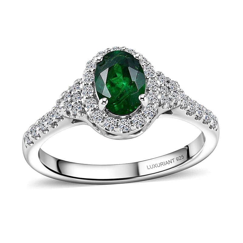 Certified & Appraised Premium Tsavorite Garnet and Luxuriant Lab Grown Diamond G-H SI 1.25 ctw Ring in Rhodium Over Sterling Silver (Size 6.0)