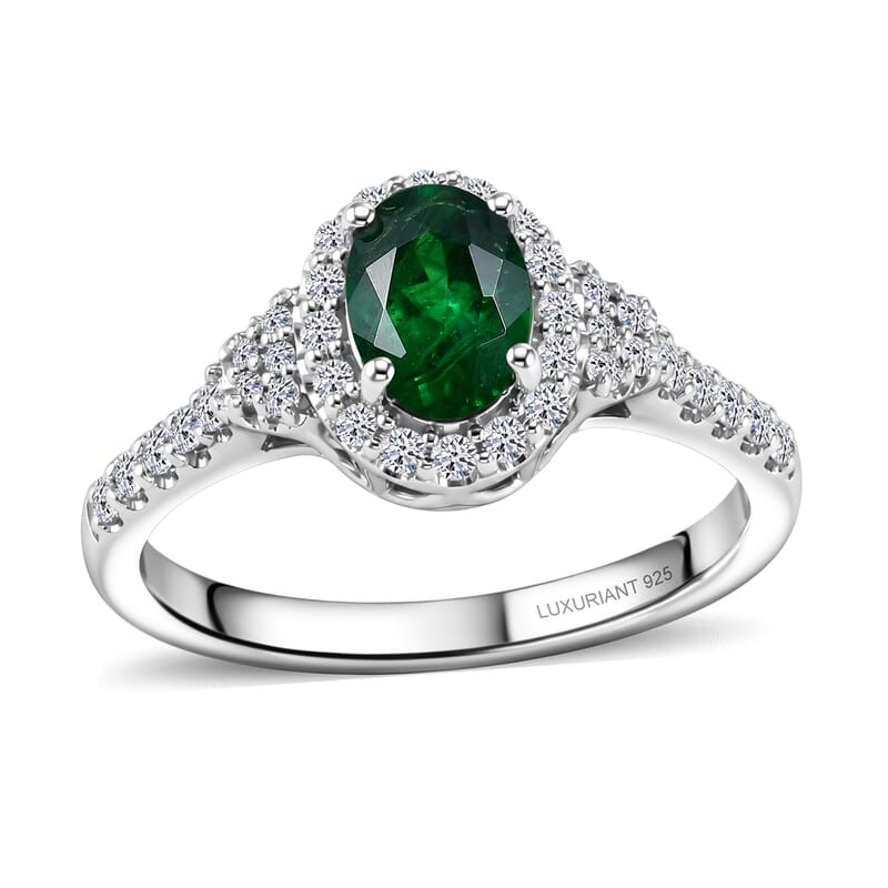 Certified & Appraised Premium Tsavorite Garnet and Luxuriant Lab Grown Diamond G-H SI 1.25 ctw Ring in Rhodium Over Sterling Silver (Size 7.0)
