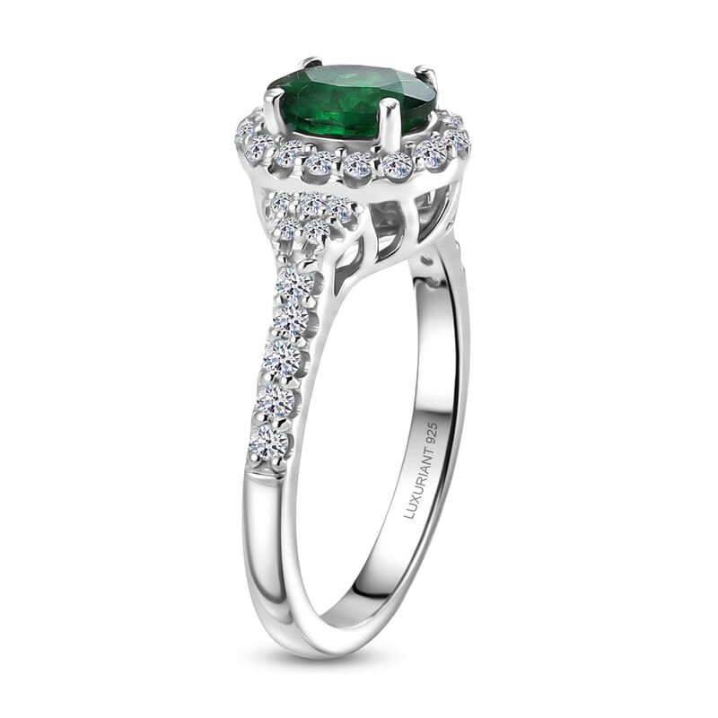 Certified & Appraised Premium Tsavorite Garnet and Luxuriant Lab Grown Diamond G-H SI 1.25 ctw Ring in Rhodium Over Sterling Silver (Size 7.0)