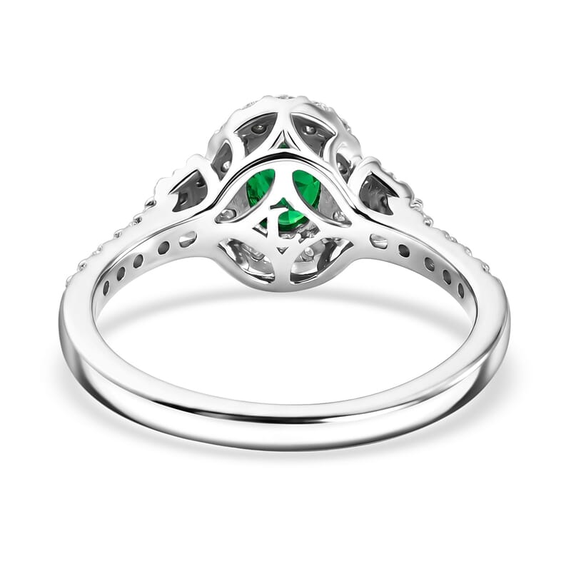 Certified & Appraised Premium Tsavorite Garnet and Luxuriant Lab Grown Diamond G-H SI 1.25 ctw Ring in Rhodium Over Sterling Silver (Size 7.0)