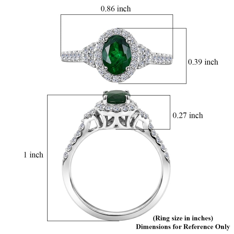 Certified & Appraised Premium Tsavorite Garnet and Luxuriant Lab Grown Diamond G-H SI 1.25 ctw Ring in Rhodium Over Sterling Silver (Size 7.0)