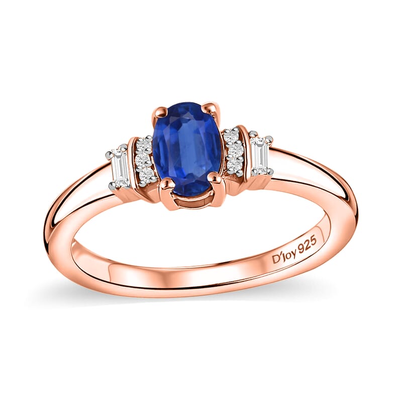 D'Joy Premium Kanchanaburi Blue Sapphire and Moissanite 0.70 ctw Ring in 18K Vermeil Rose Gold Sterling Silver (Size 10.0)