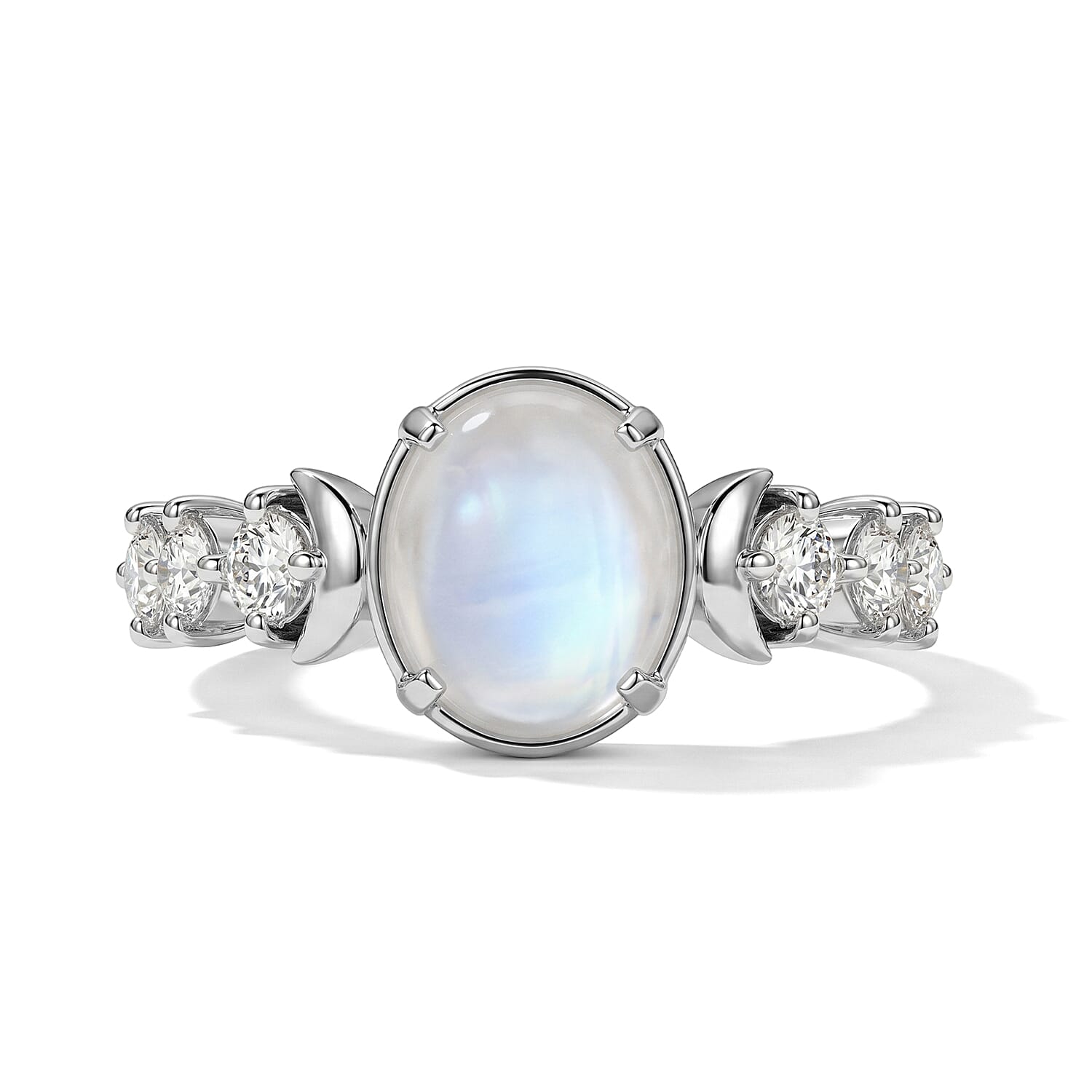 EverTrue Rainbow Moonstone and Moissanite 3.90 ctw Ring in Platinum Bond (Size 10.0)