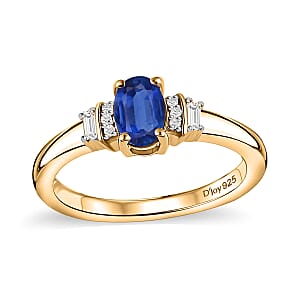 D'Joy Premium Kanchanaburi Blue Sapphire and Moissanite 0.70 ctw Ring in 18K Vermeil Yellow Gold Over Sterling Silver (Size 11.5)