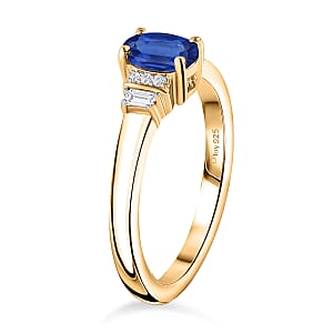 D'Joy Premium Kanchanaburi Blue Sapphire and Moissanite 0.70 ctw Ring in 18K Vermeil Yellow Gold Over Sterling Silver (Size 5.0)