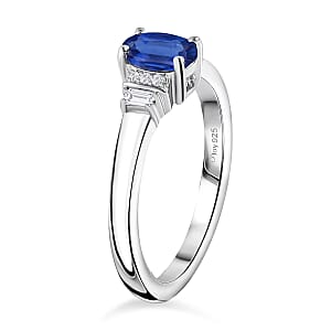 D'Joy Premium Kanchanaburi Blue Sapphire and Moissanite 0.70 ctw Ring in Rhodium Over Sterling Silver (Size 7.0)