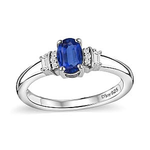 D'Joy Premium Kanchanaburi Blue Sapphire and Moissanite 0.70 ctw Ring in Rhodium Over Sterling Silver (Size 9.0)