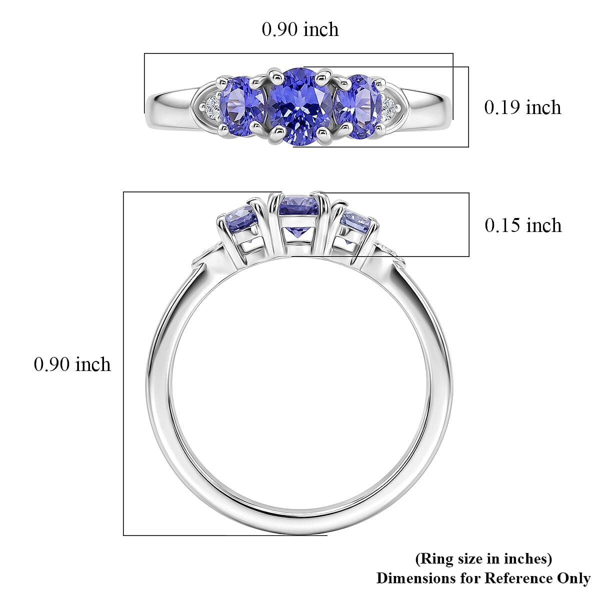 EverTrue Tanzanite and Moissanite 0.85 ctw Ring in Platinum Bond (Size 9.0)