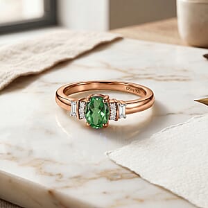 D'Joy Premium Tsavorite Garnet and Moissanite 0.70 ctw Ring in 18K Vermeil Rose Gold Over Sterling Silver (Size 5.0)