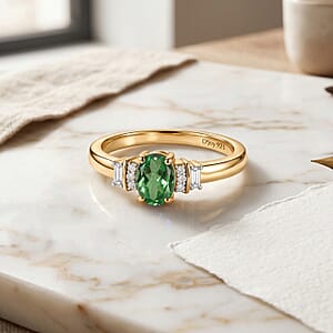 D'Joy Premium Tsavorite Garnet and Moissanite 0.70 ctw Ring in 18K Vermeil Yellow Gold Over Sterling Silver (Size 6.5)