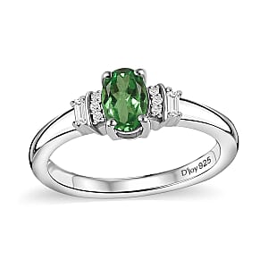 D'Joy Premium Tsavorite Garnet and Moissanite 0.70 ctw Ring in Rhodium Over Sterling Silver (Size 5.0)