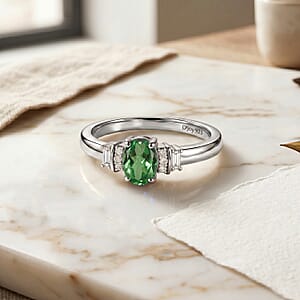 D'Joy Premium Tsavorite Garnet and Moissanite 0.70 ctw Ring in Rhodium Over Sterling Silver (Size 8.0)