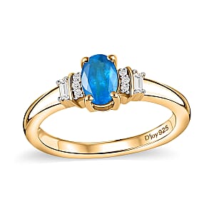 D'Joy Premium Malgache Neon Apatite and Moissanite 0.60 ctw Ring in 18K Vermeil Yellow Gold Over Sterling Silver (Size 10.0)