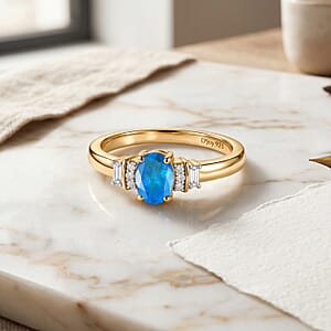D'Joy Premium Malgache Neon Apatite and Moissanite 0.60 ctw Ring in 18K Vermeil Yellow Gold Over Sterling Silver (Size 6.5)