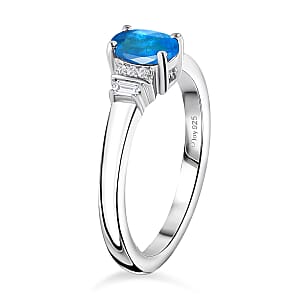 D'Joy Premium Malgache Neon Apatite and Moissanite 0.60 ctw Ring in Rhodium Over Sterling Silver (Size 5.5)