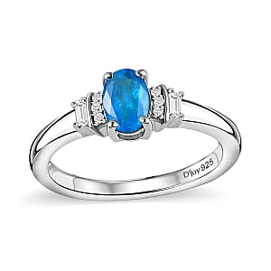 D'Joy Premium Malgache Neon Apatite and Moissanite 0.60 ctw Ring in Rhodium Over Sterling Silver (Size 9.0)