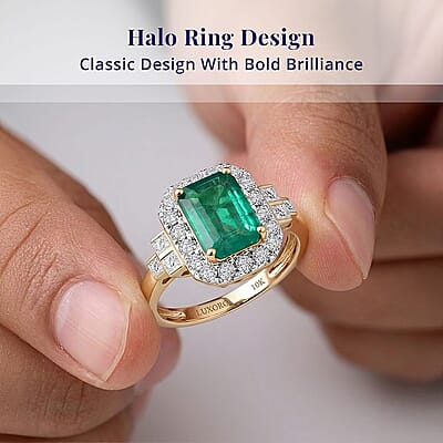 Certified & Appraised Luxoro AAA Kagem Zambian Emerald and Diamond I2 2.00 ctw Ring in 10K Yellow Gold (Size  5.0)