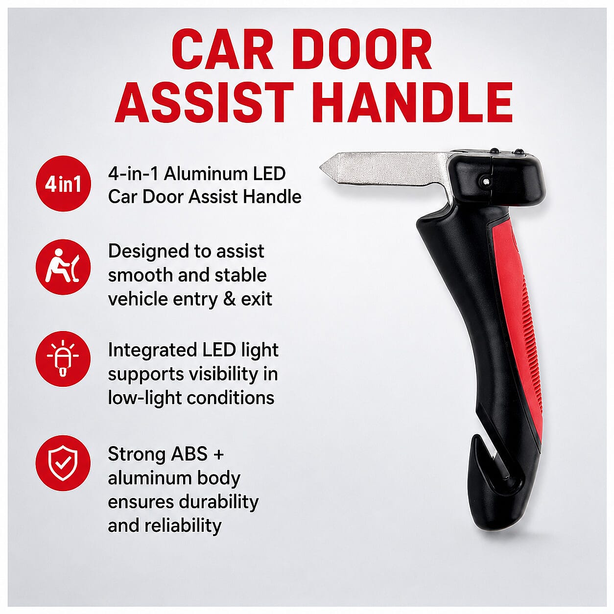 Livmore Red 4 in 1 Aluminium LED Car Door Assist Handle