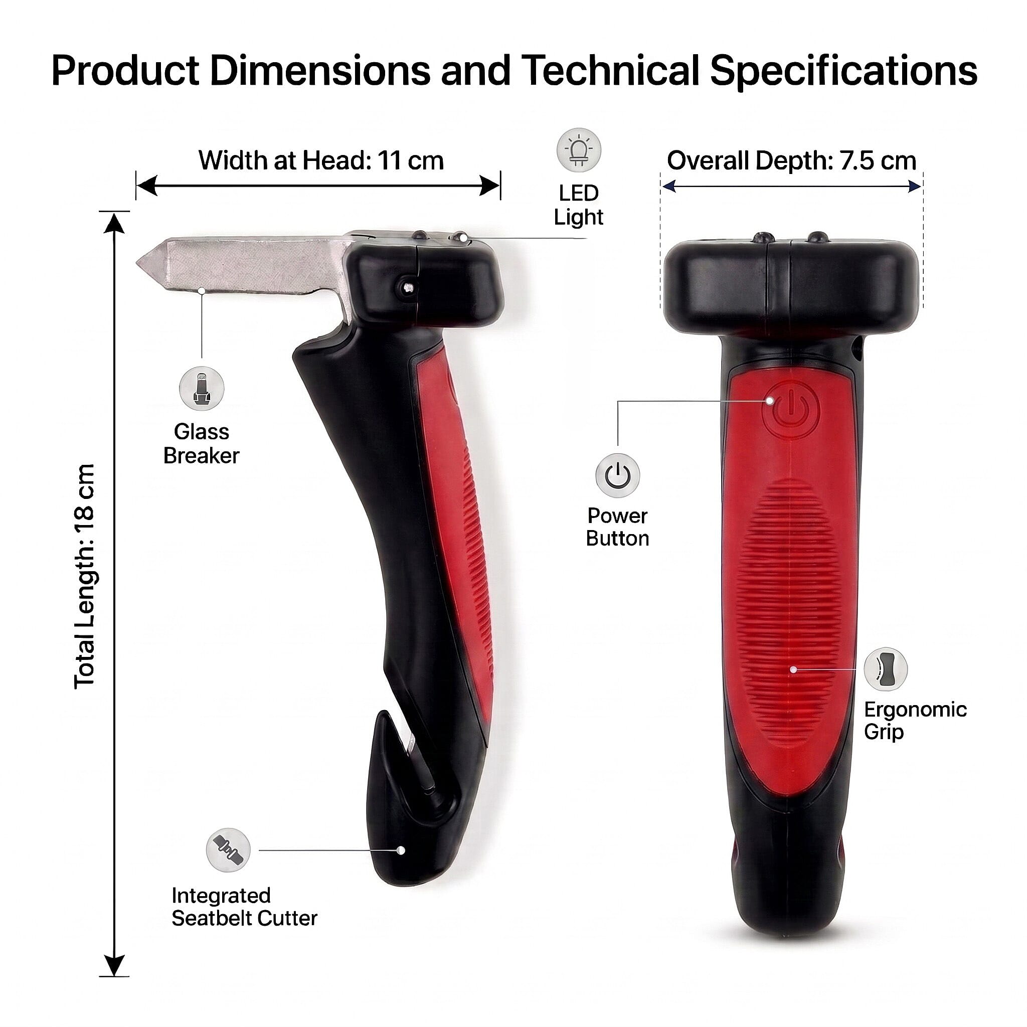 Livmore Red 4 in 1 Aluminium LED Car Door Assist Handle