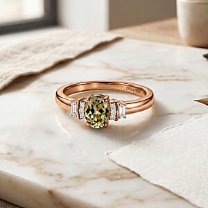 D'Joy AAA Turkizite and Moissanite 0.65 ctw Ring in 18K Vermeil Rose Gold Over Sterling Silver (Size  9.5)