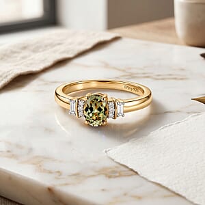 D'Joy AAA Turkizite and Moissanite 0.65 ctw Ring in 18K Vermeil Yellow Gold Over Sterling Silver (Size  4.0)
