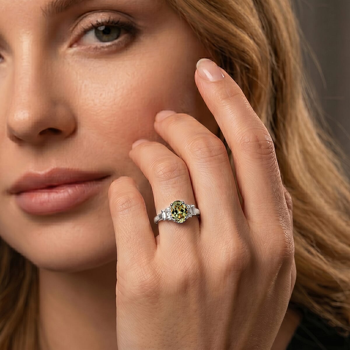 D'Joy AAA Turkizite and Moissanite Ring in Rhodium Over Sterling Silver (Size 8.0) 0.65 ctw image number 2
