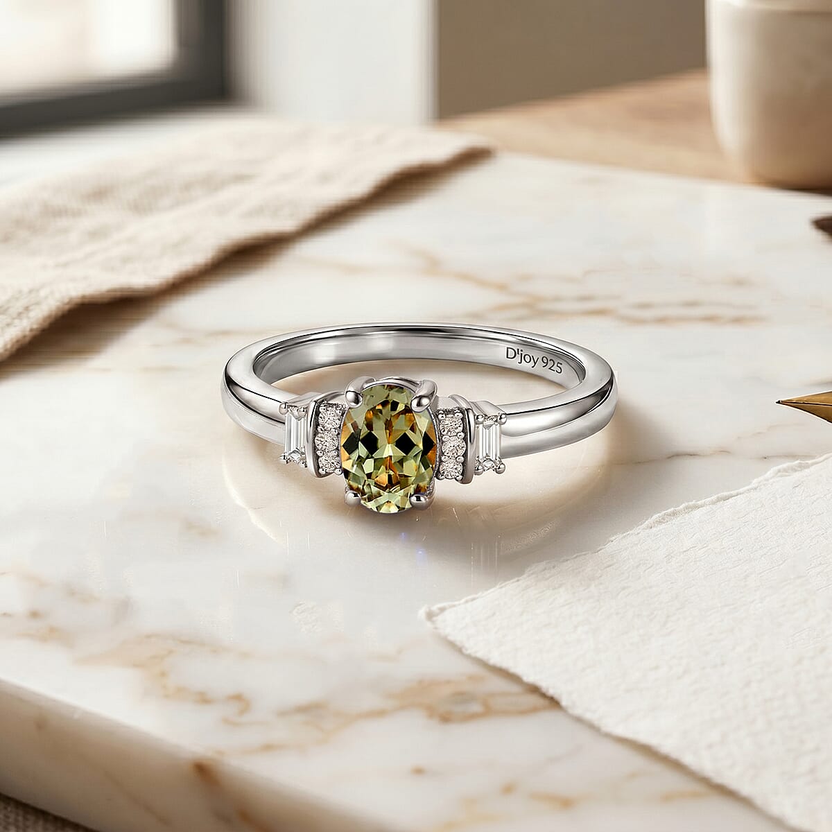D'Joy AAA Turkizite and Moissanite Ring in Rhodium Over Sterling Silver (Size 8.0) 0.65 ctw image number 1