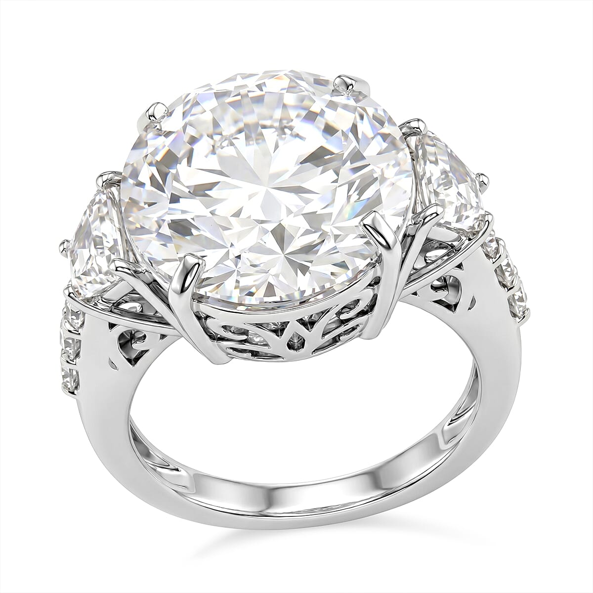 D'Joy Moissanite 11.20 ctw Timeless Brilliance Ring in Rhodium Over Sterling Silver (Size 6.0)