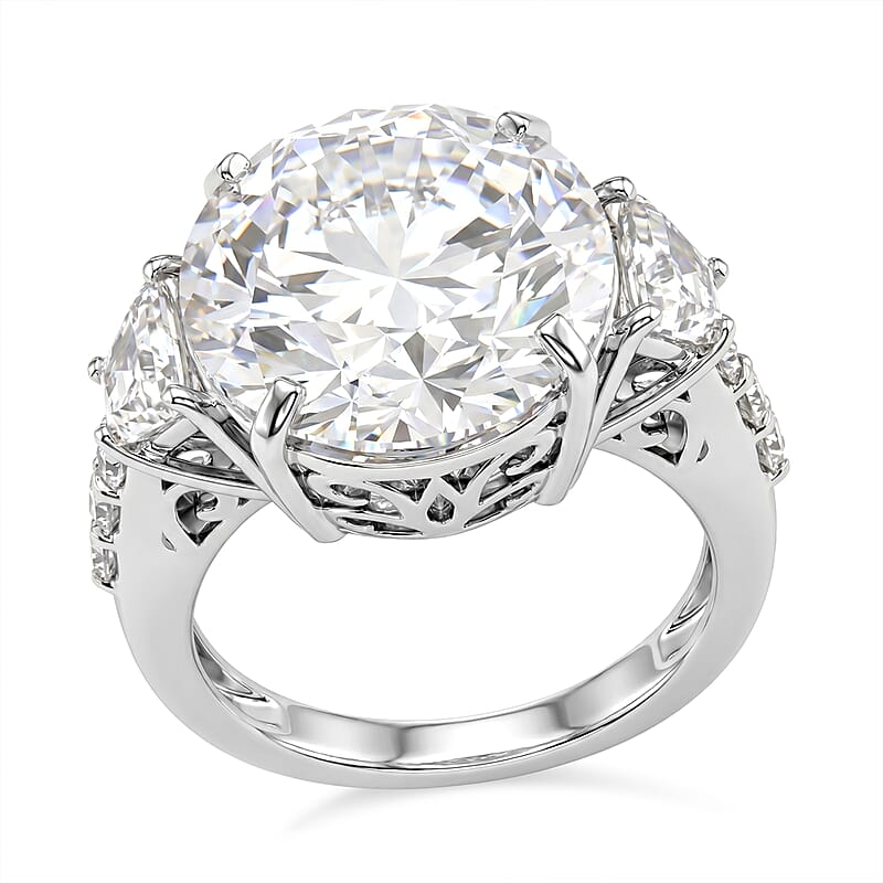 D'Joy Moissanite 11.20 ctw Timeless Brilliance Ring in Rhodium Over Sterling Silver (Size 6.0)
