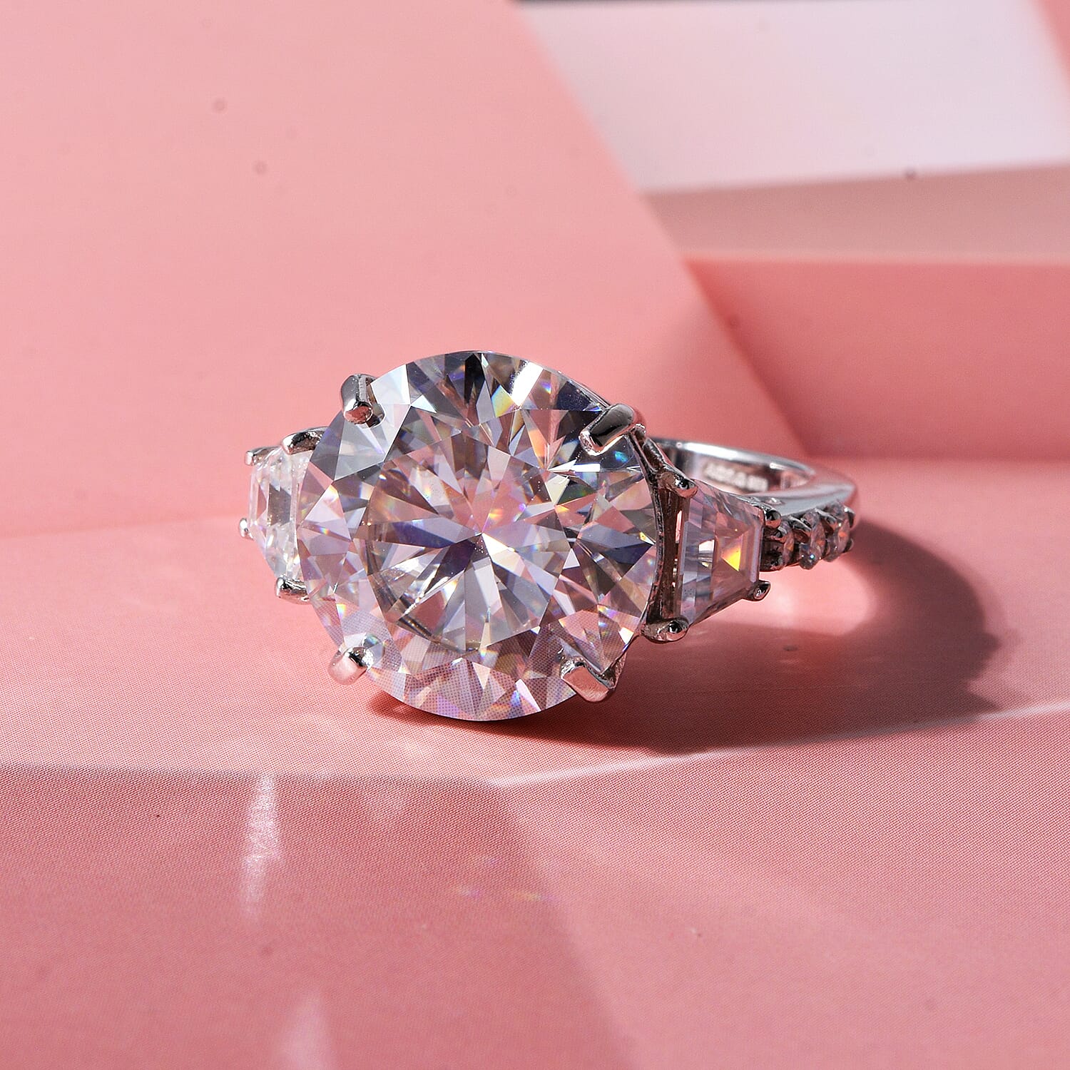 D'Joy Moissanite 11.20 ctw Timeless Brilliance Ring in Rhodium Over Sterling Silver (Size 6.0)