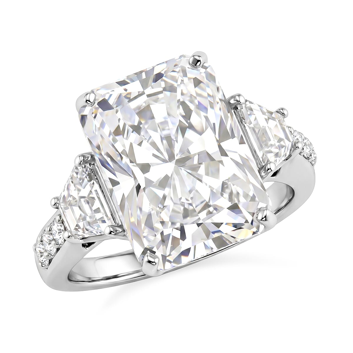 D'Joy Moissanite 11.20 ctw Timeless Brilliance Ring in Rhodium Over Sterling Silver (Size 7.0)