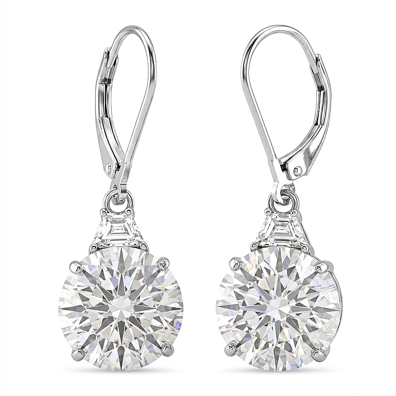 D'Joy Moissanite 10.70 ctw Timeless Brilliance Earrings in Rhodium Over Sterling Silver