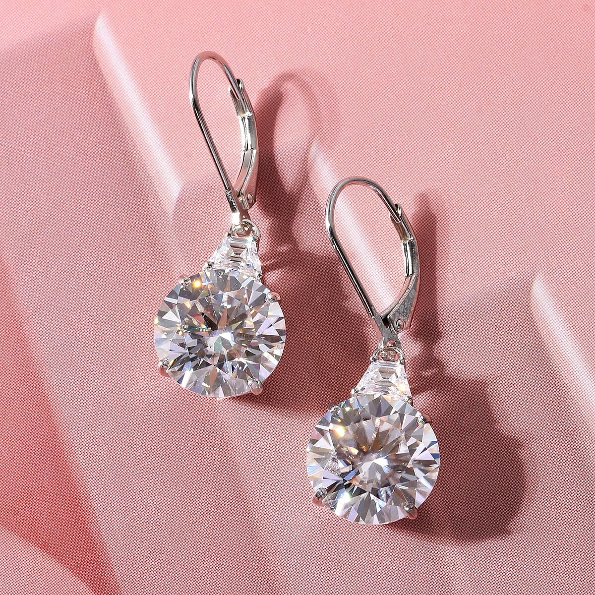 D'Joy Moissanite 10.70 ctw Timeless Brilliance Earrings in Rhodium Over Sterling Silver image number 1