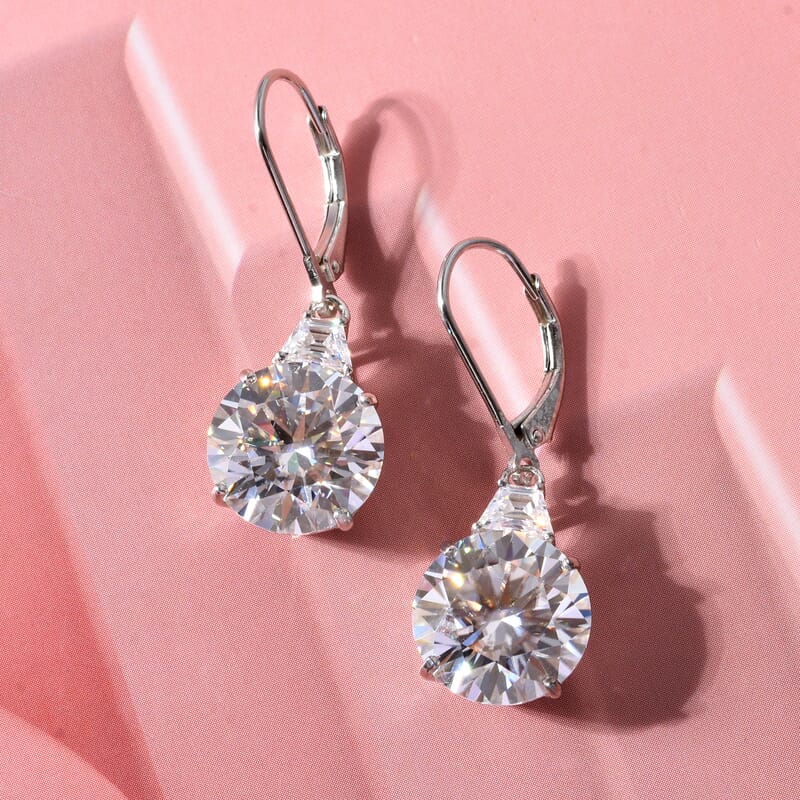 D'Joy Moissanite 10.70 ctw Timeless Brilliance Earrings in Rhodium Over Sterling Silver