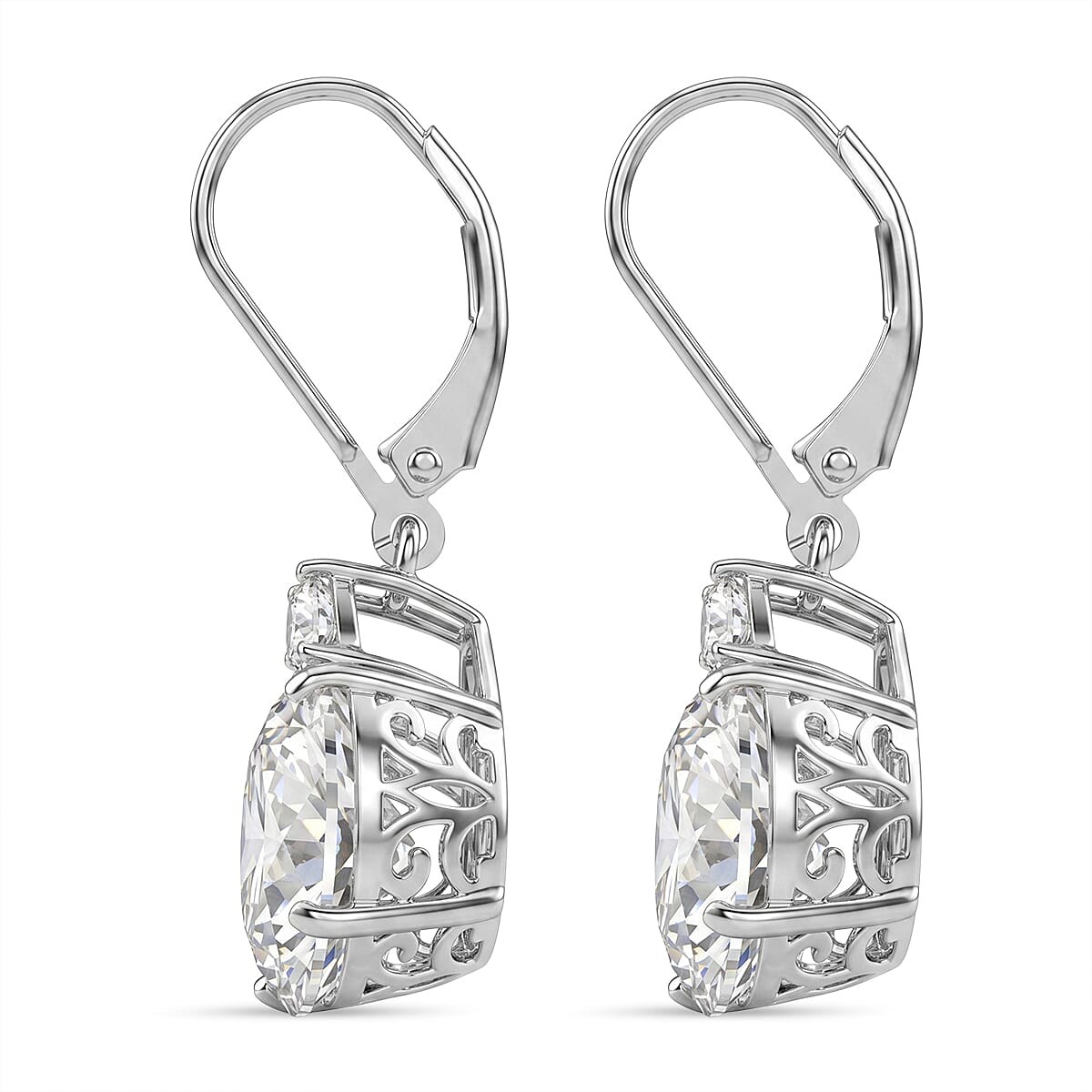 D'Joy Moissanite 10.70 ctw Timeless Brilliance Earrings in Rhodium Over Sterling Silver image number 3